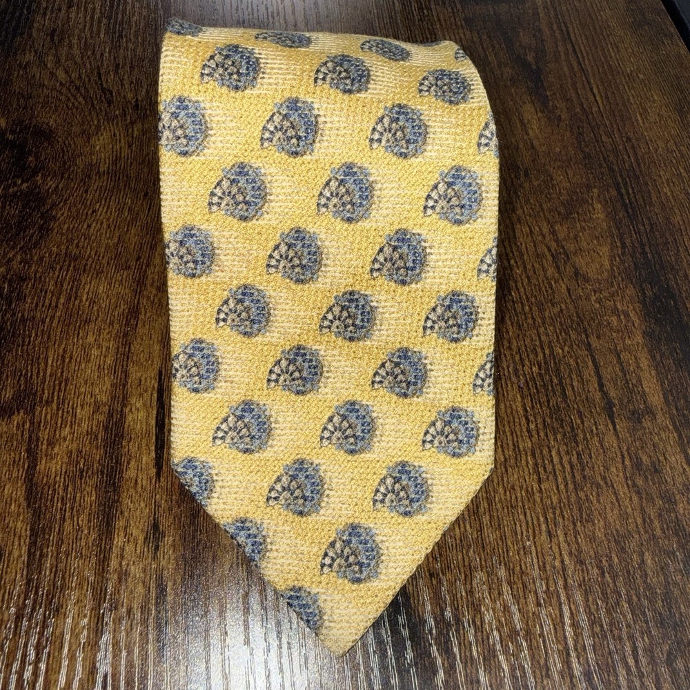 Ermenegildo Zegna Tie Mens One Size Yellow Medallion Paisley 100% Silk Italy